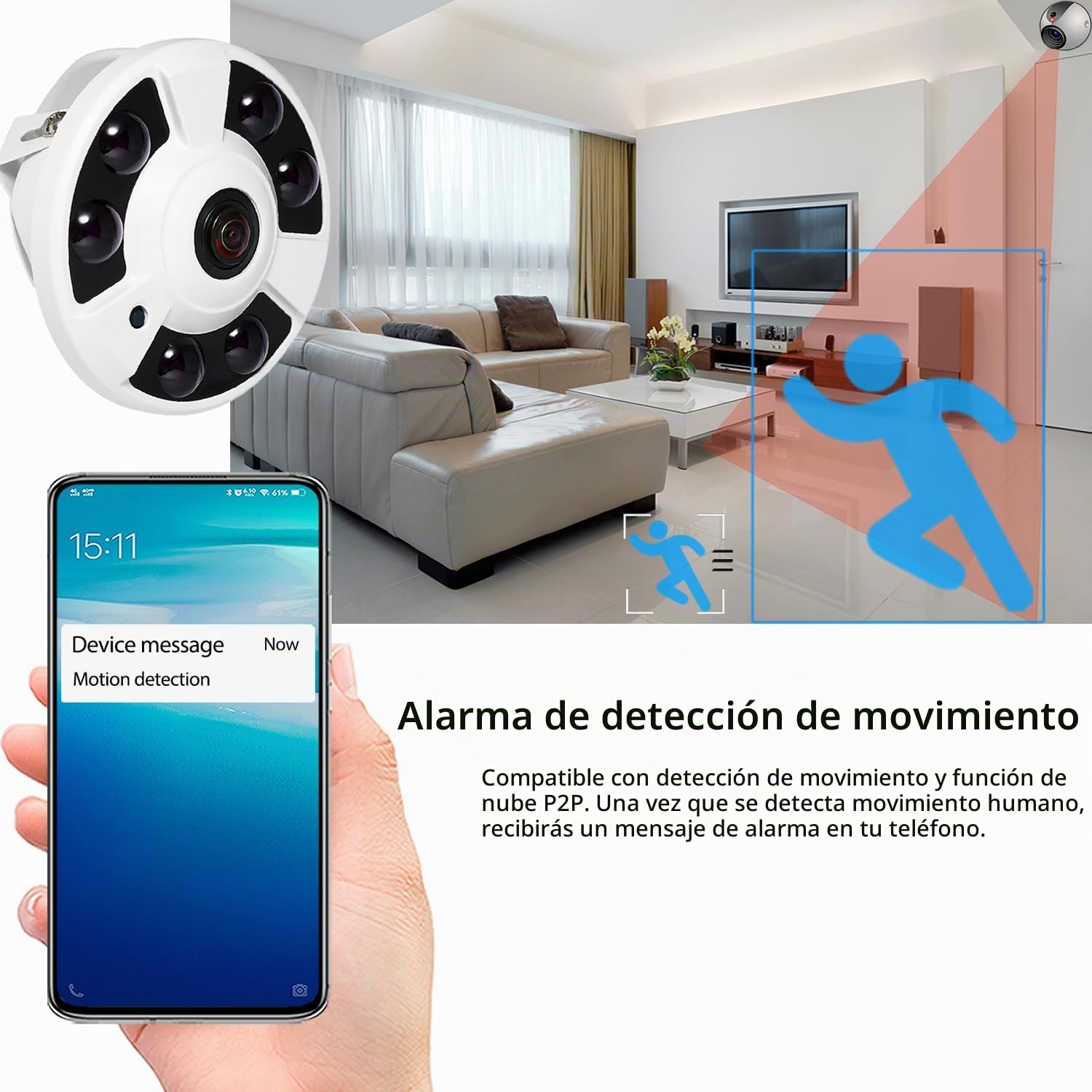 5MP Cámara IP Fisheye PoE Cámara Seguridad Interior,CCTV Interior Cámara Seguridad 1.7mm Lente 180° Ángulo Visión,6 LED IR Visión Nocturna P2P Detección Movimiento (IF02-P-HS)