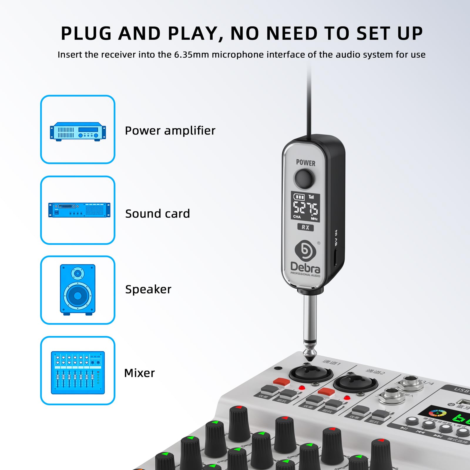 D Debra DT-01 Micrófono Inalámbrico UHF con Receptor – Set de Micrófono de Diadema Recargable, Plug & Play, Alcance 30m, Tecnología Inalámbrica, para Karaoke, Conferencias, Iglesias, Deporte