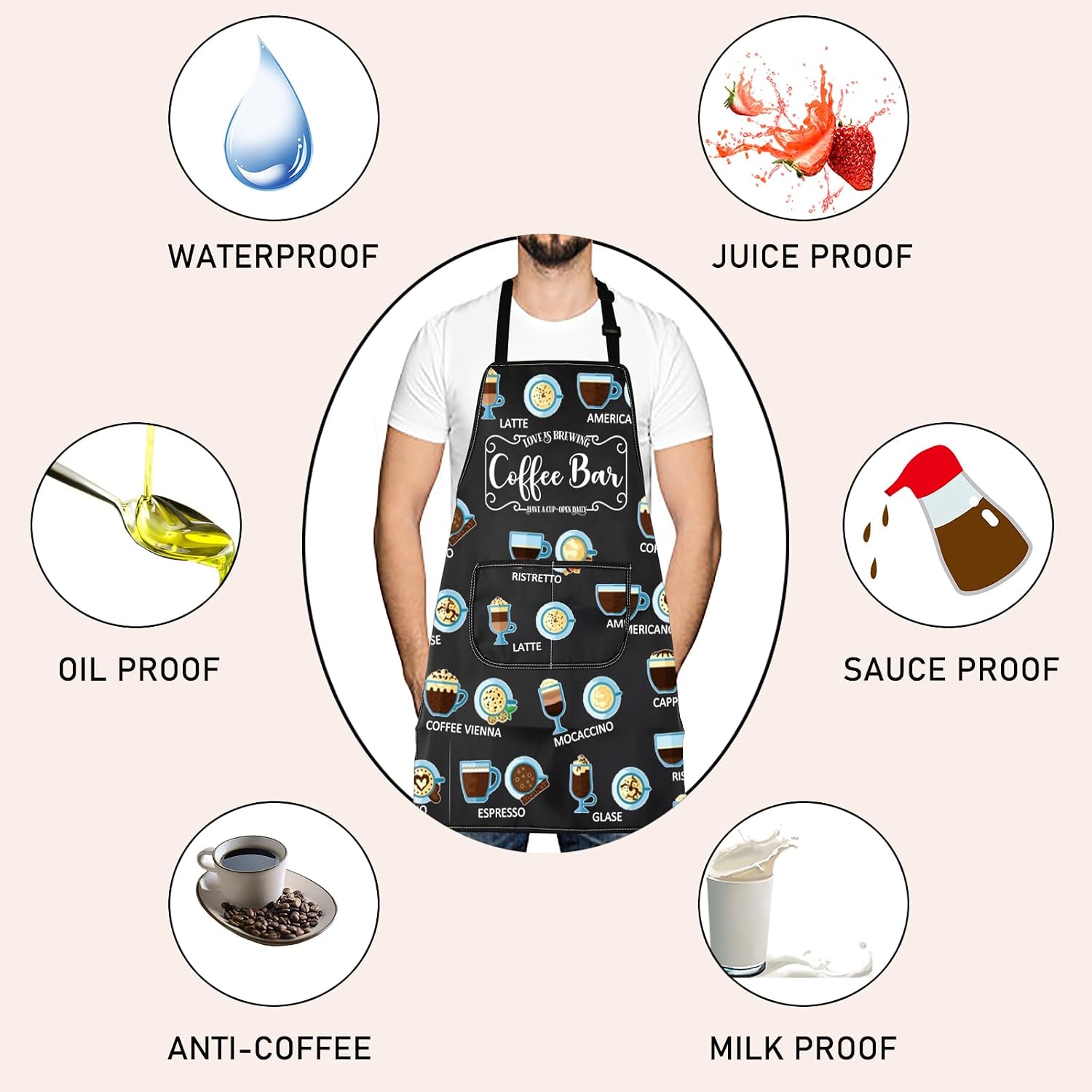 LEVLO Coffee Bar Barista Gift Love Is Brewing Apron Coffee Themed Housewarming Gift For Her Him image 3