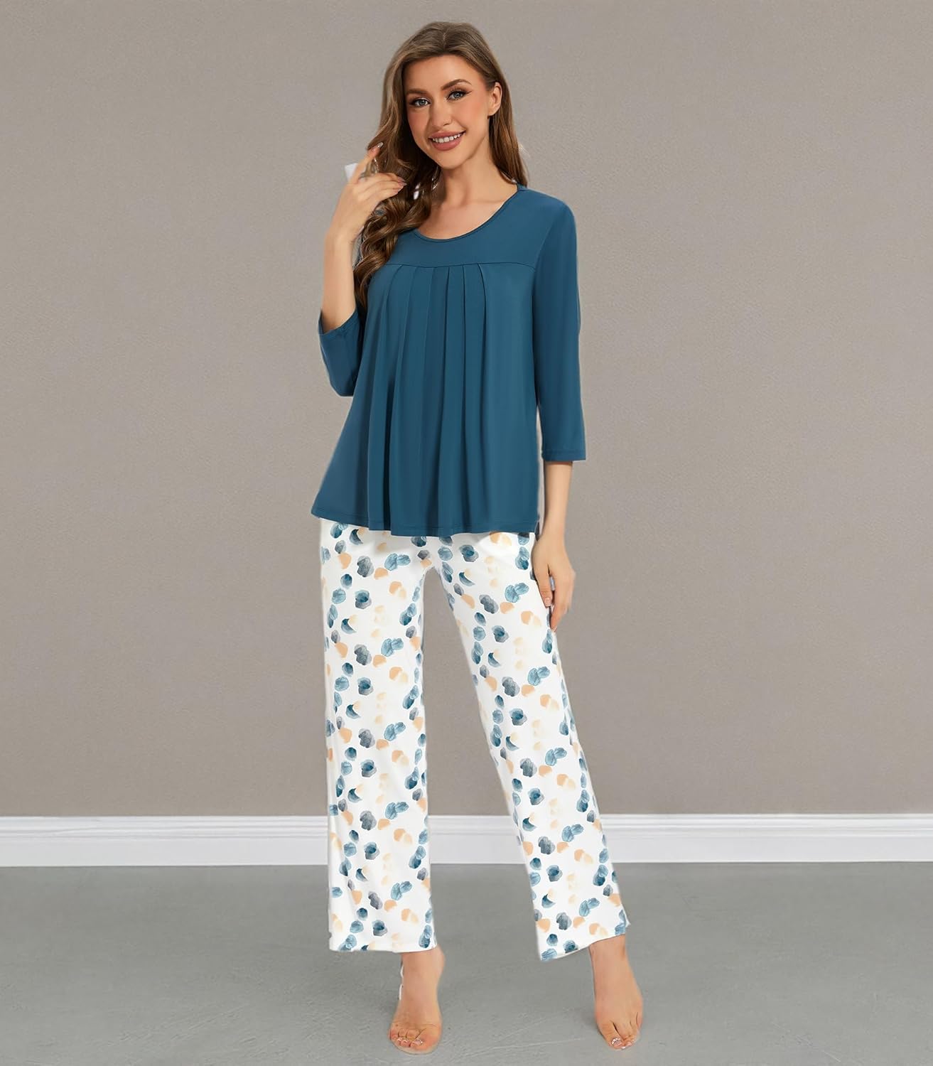 WiWi Pajamas Set for Women Super Soft 3/4 Sleeve Tops and Pants Pajama Sets Cooling Viscose Bamboo Pjs with Pockets S-XXL - Image 8