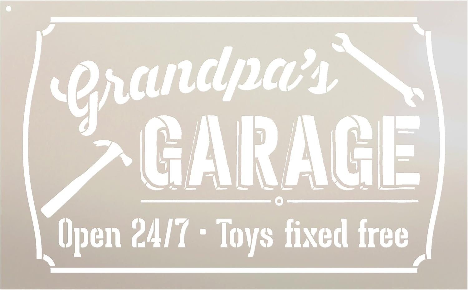 Grandpa's Garage - Open 24/7 Sign Stencil by StudioR12 | Reusable Mylar Template | Use to Paint Wood Signs - Pallets - DIY Grandpa Gift - Select Size (16 x 10)