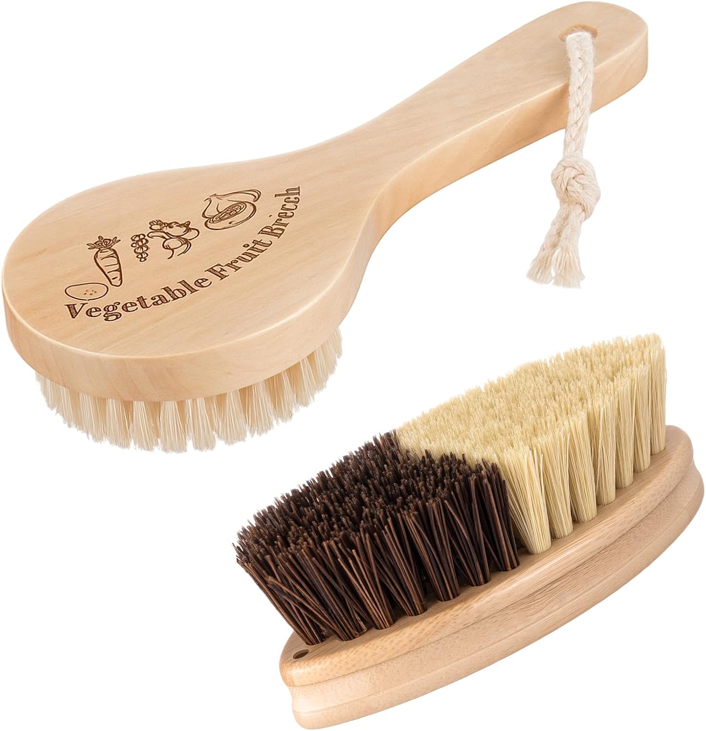 2 Pcs Wooden Potato Scrubber Brushes with Handle Vegetable Brushes for Fruit Food Potato Carrot Cucumber Veggie Produce Pans Pots Cleaning