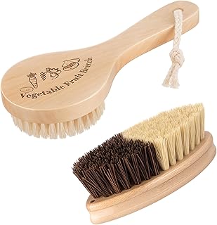 2 Pcs Wooden Vegetable Brushes Fruit and Vegetable Brush Mushroom Potato Scrubber with Handle for Food Carrot Cucumber Veggie Produce Pans Pots Cleaning