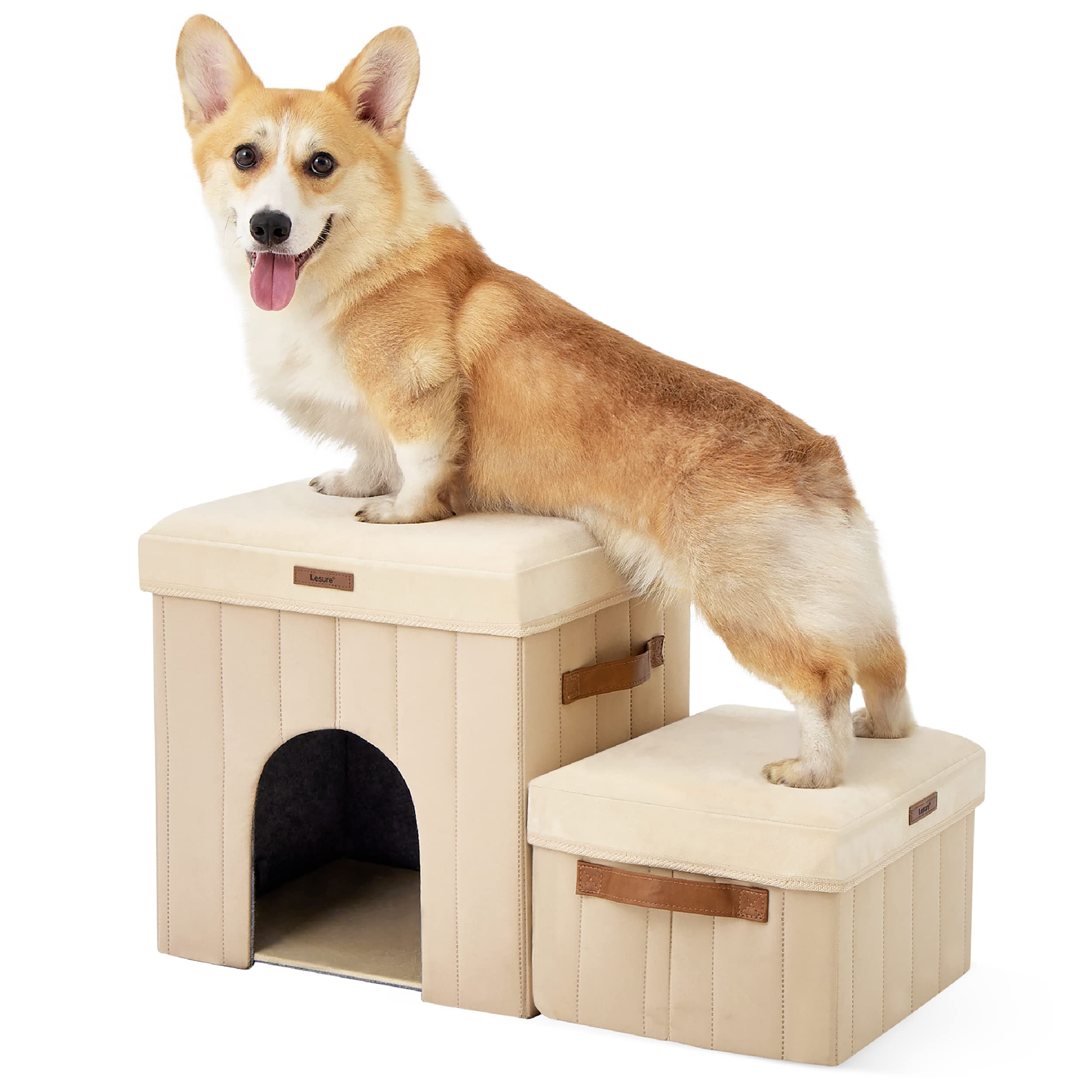 Buy Lesure Dog Steps for Bed with Storage & Condo, Foldable Pet Stairs