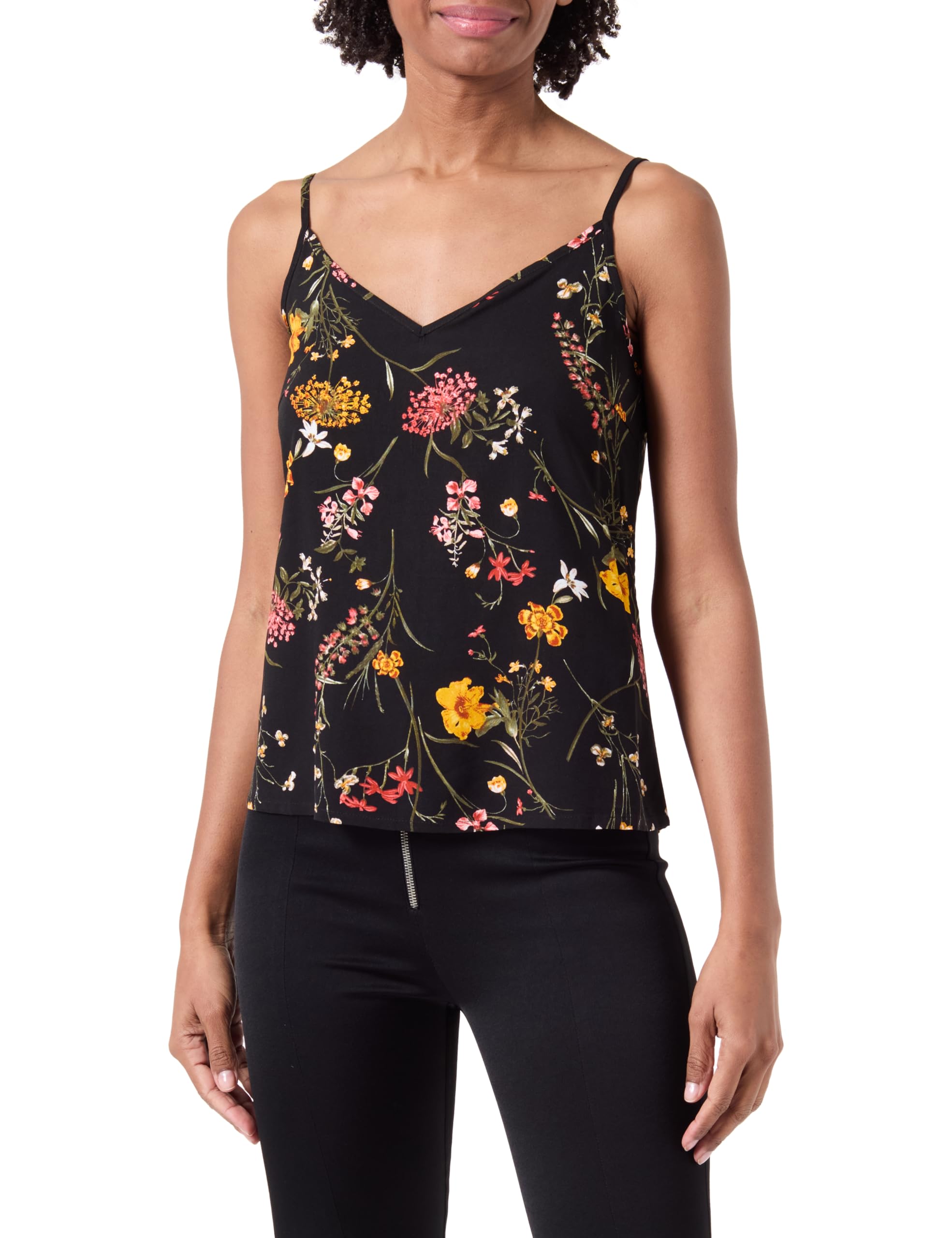 Vero Moda Vmeasy Joy V-Cuello Singlet Wvn Ga Top, Negro/AOP: vicka, L para Mujer