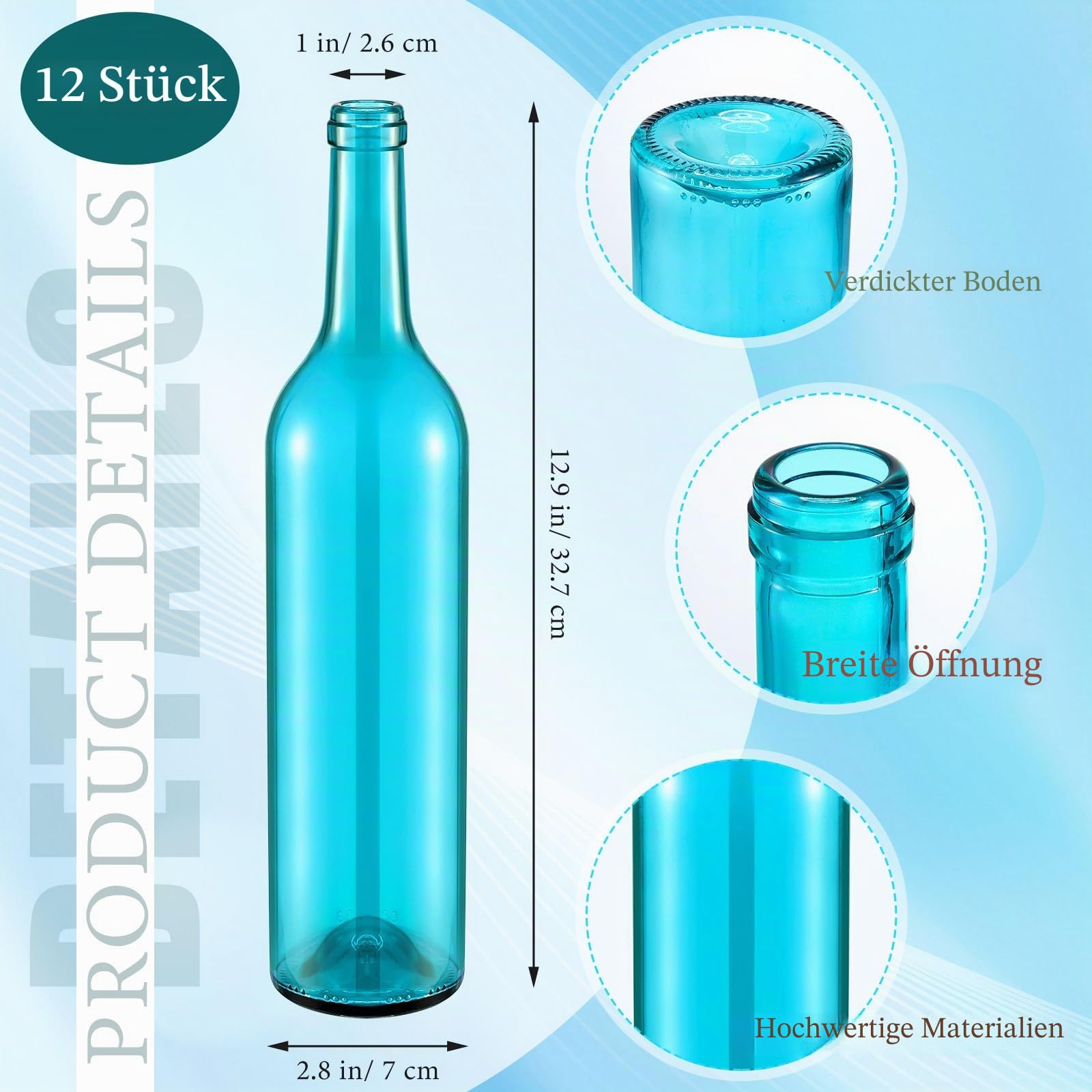 Zhehao Dekorative farbige Glasflaschen mit Korken, leere Weinflaschen für Baumkerzen, Outdoor, Handwerk, Garten, Zuhause, Zimmer, Weihnachtsdekoration, elegante Farbe, 12 Stück