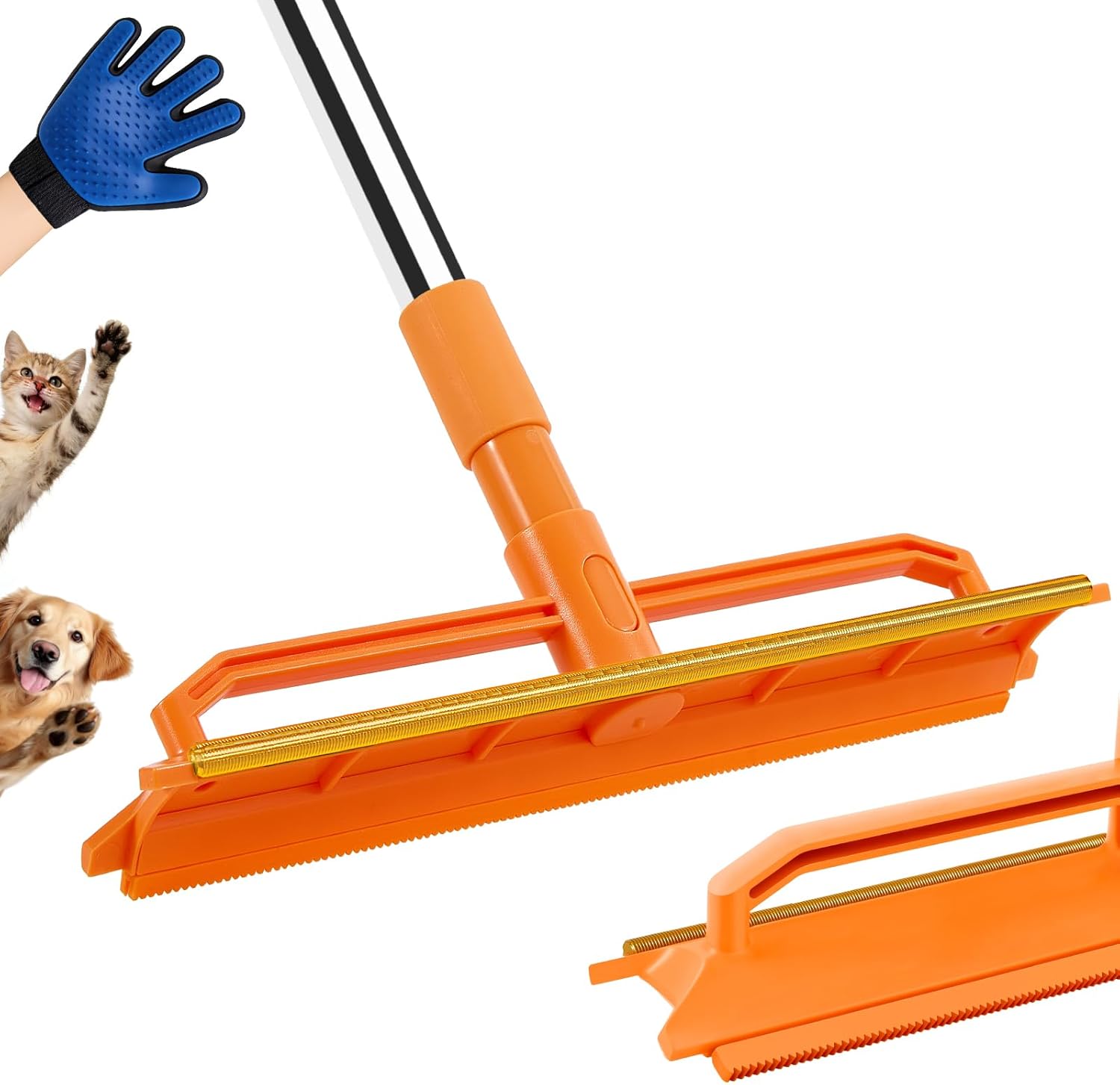 Carpet Rake for Pet Hair Removal, Durable Silicone & Metal Scraper Dog & Cat Pet Hair Remover, Adjustable Long Handle 59'' Pet Hair Carpet Rake for Rugs, Mats, Couch, Furniture