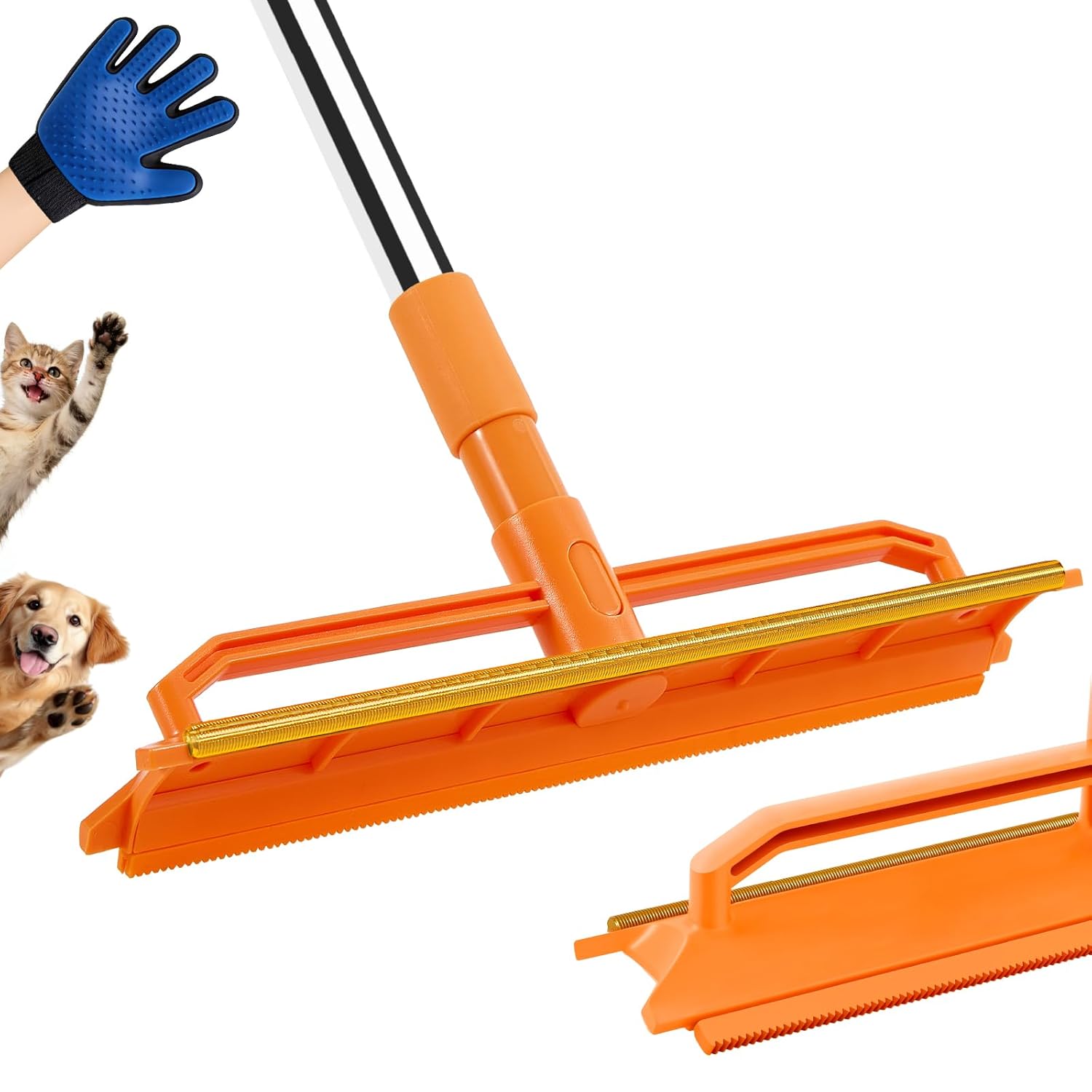 Carpet Rake for Pet Hair Removal Durable Silicone Metal Scraper Dog Cat Pet Hair Remover Adjustable Long Handle