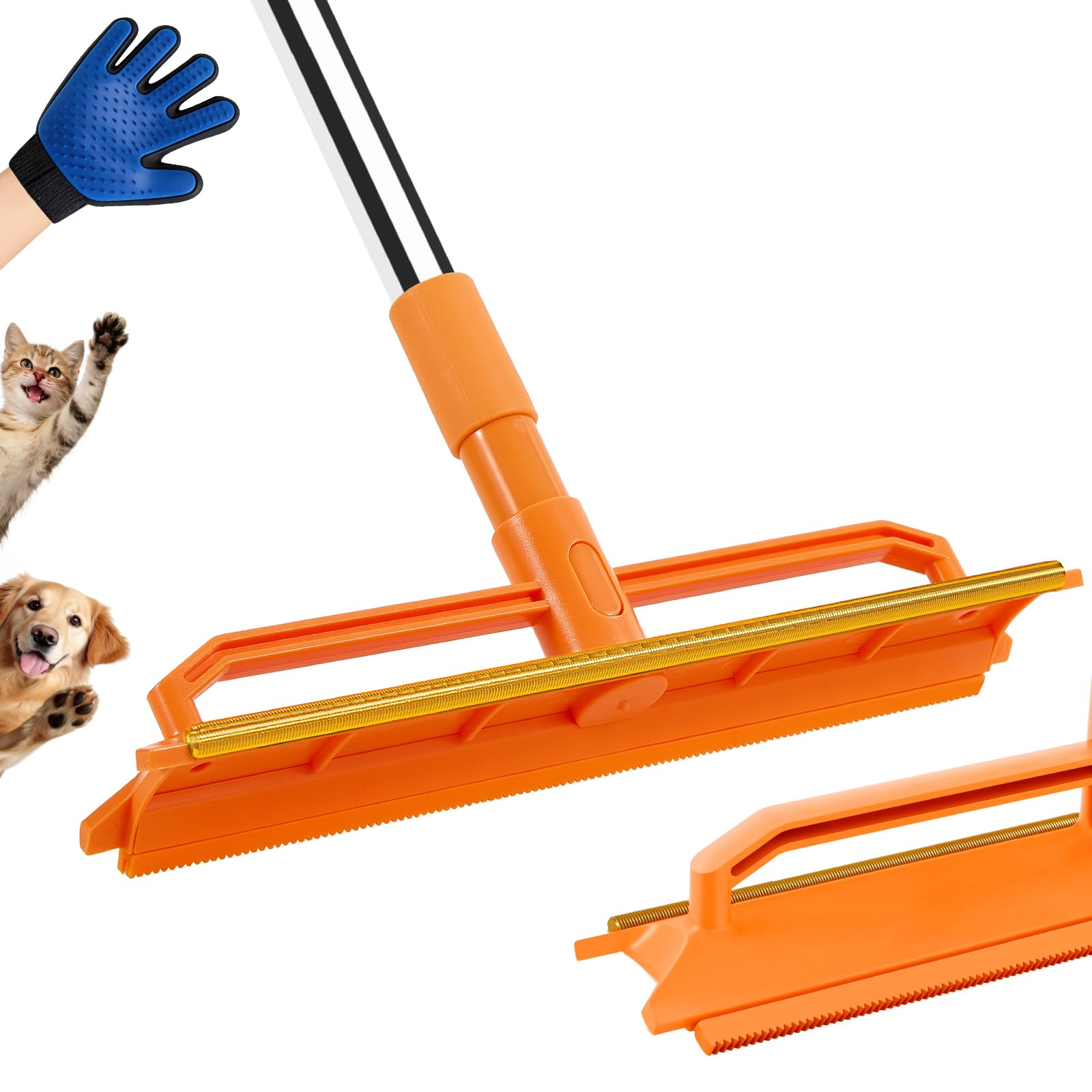 Carpet Rake for Pet Hair Removal Durable Silicone Metal Scraper Dog Cat Pet Hair Remover Adjustable Long Handle