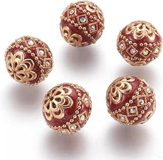 5 Cuentas Redondas de Indonesia Hechas a Mano con patrón de Metal para Hacer Joyas, 19,5 x 19 mm, Color marrón