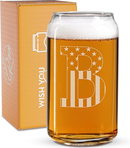 Vaso en forma de lata de cerveza con monograma grabado - bandera de EEUU