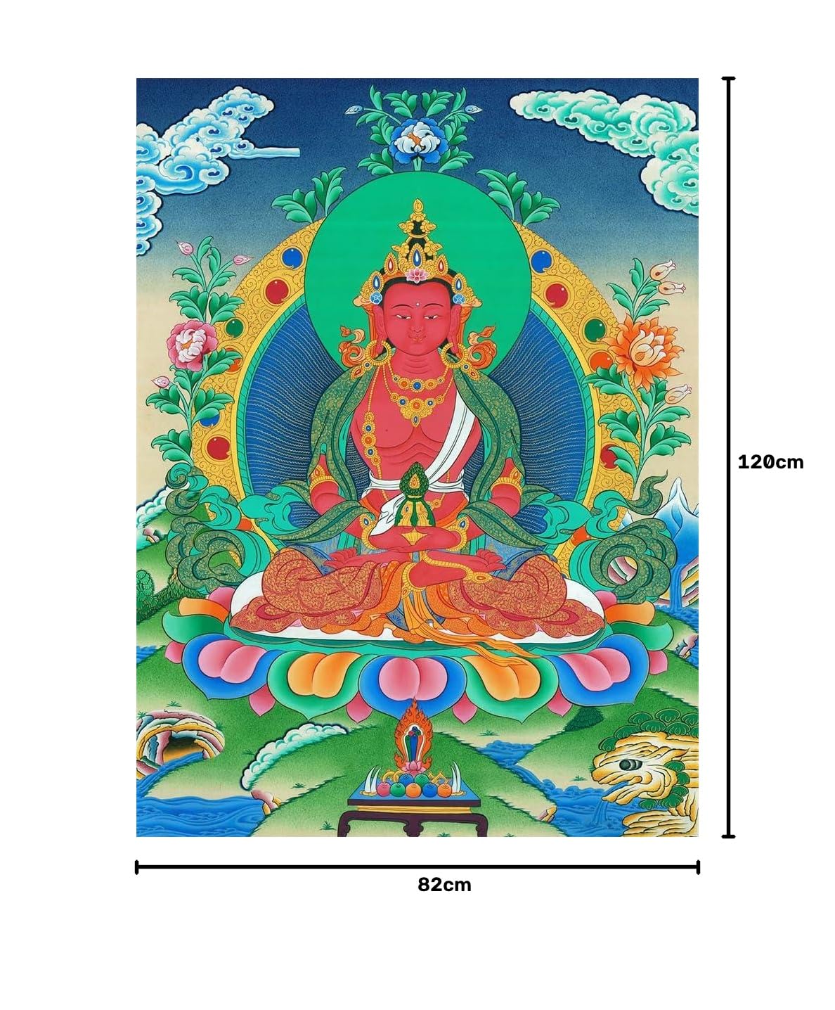 Gandhanra Tibetische Thangka-Kunst–Amitayus Thangka–Hochauflösender Digital-Giclée-Druck und doppelt handgerahmt - Buddhistische Wandbehang-Tapisserie - 47" x 32"