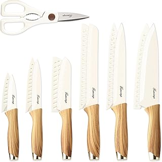 Knife set, 13 Pieces Kitchen Knives Set, Nonstick Ceramic Anti-Rust Coating and Blade Guard, Holiday Gifts for Kitchen, Camping Essentials