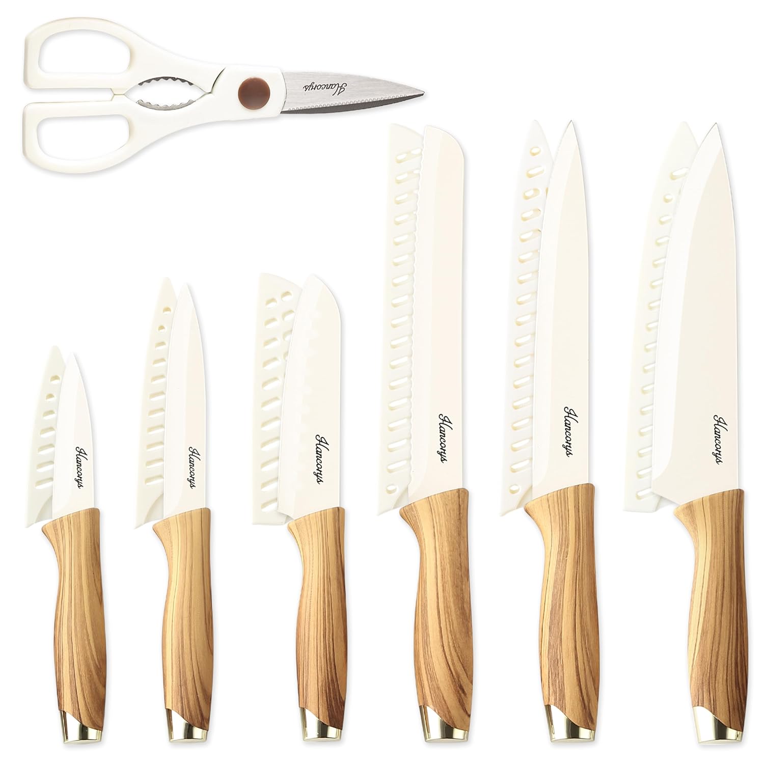 Knife set 13 Pieces Kitchen Knives Set Nonstick Ceramic Anti-Rust Coating and Blade Guard Holiday Gifts for Kitchen