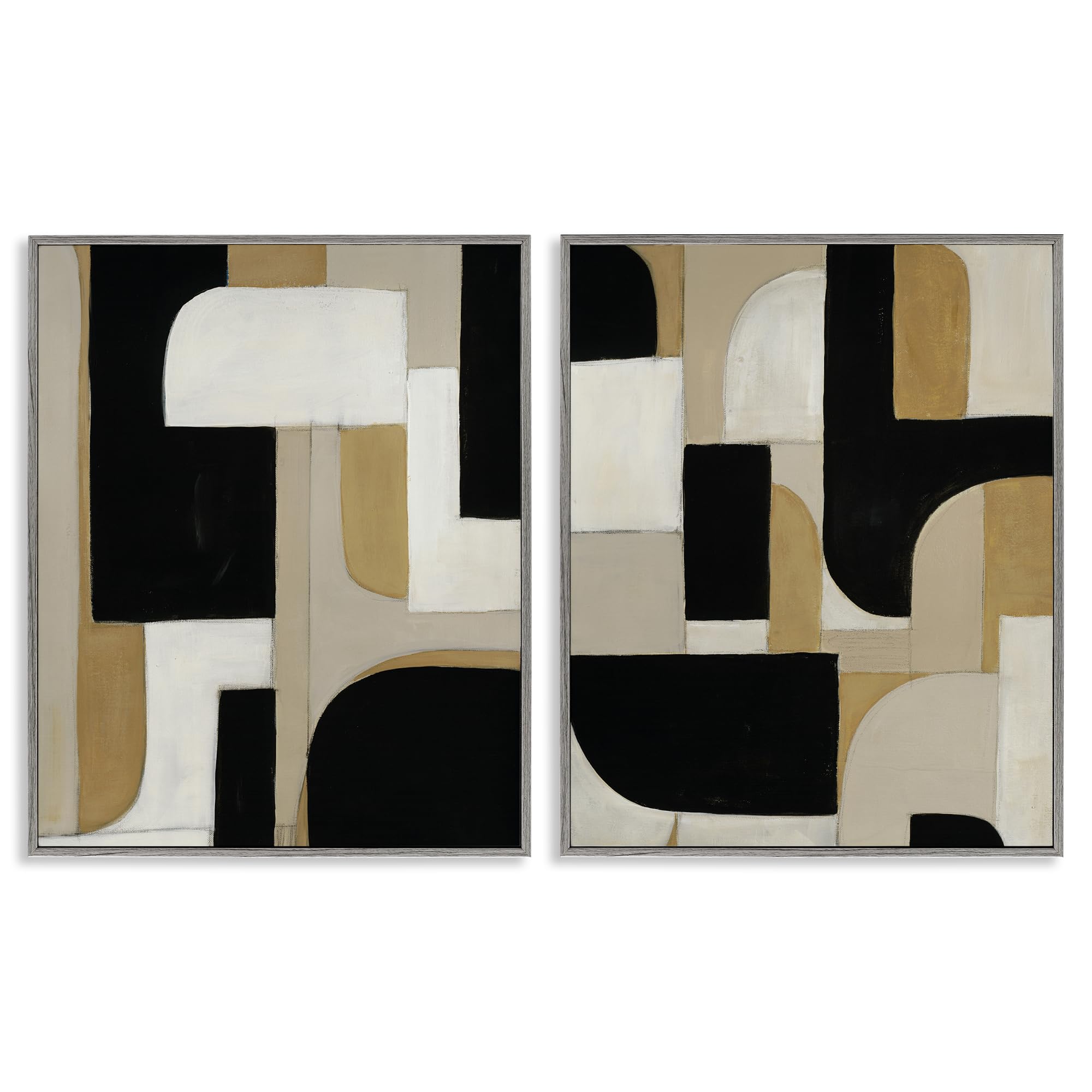 Abstract Neutrals Black Geometry, 16 x 20 Inch Framed Giclée Print Set