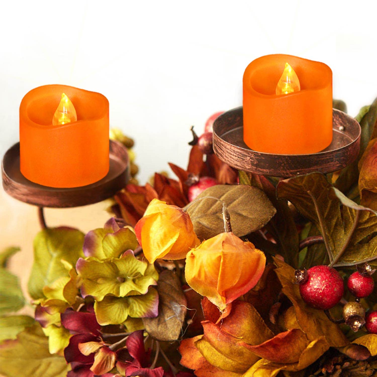 Lights4fun Set di 3 Candele LED Decorative Arancioni TruGlow®, a Pile per Uso in Interni, Decorazioni per Halloween