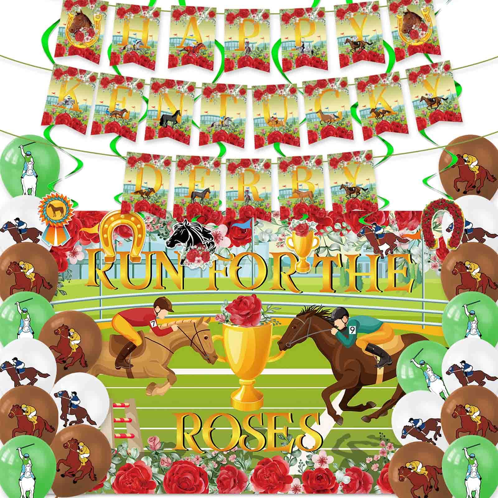 IRCORKentucky Derby Decorations with Banner Balloons Backdrop & Hanging Swirls