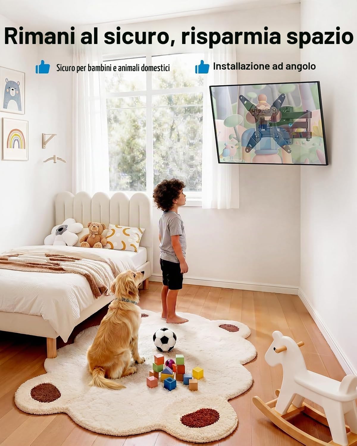 Ginarelo- Supporto da parete per TV a schermo piatto e curvo con braccio snodato, inclinabile, per la maggior parte dei televisori e monitor da 13-42 pollici, VESA max 200 x 200 mm fino a 20 kg