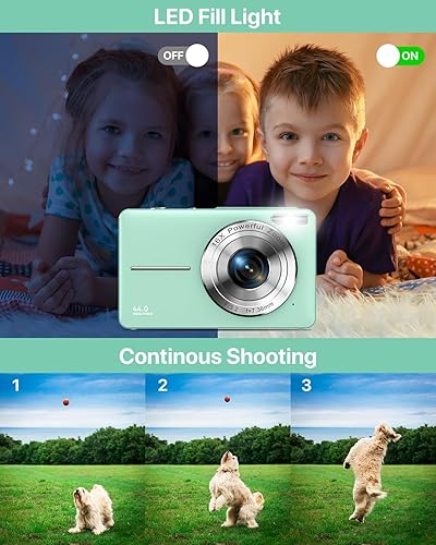 Miniatura 5 de Cámara digital, FHD 1080P Cámara para niños, cámara digital compacta de 44 MP con tarjeta de 32 GB, 1 batería, zoom digital de 16X, punto y disparo,