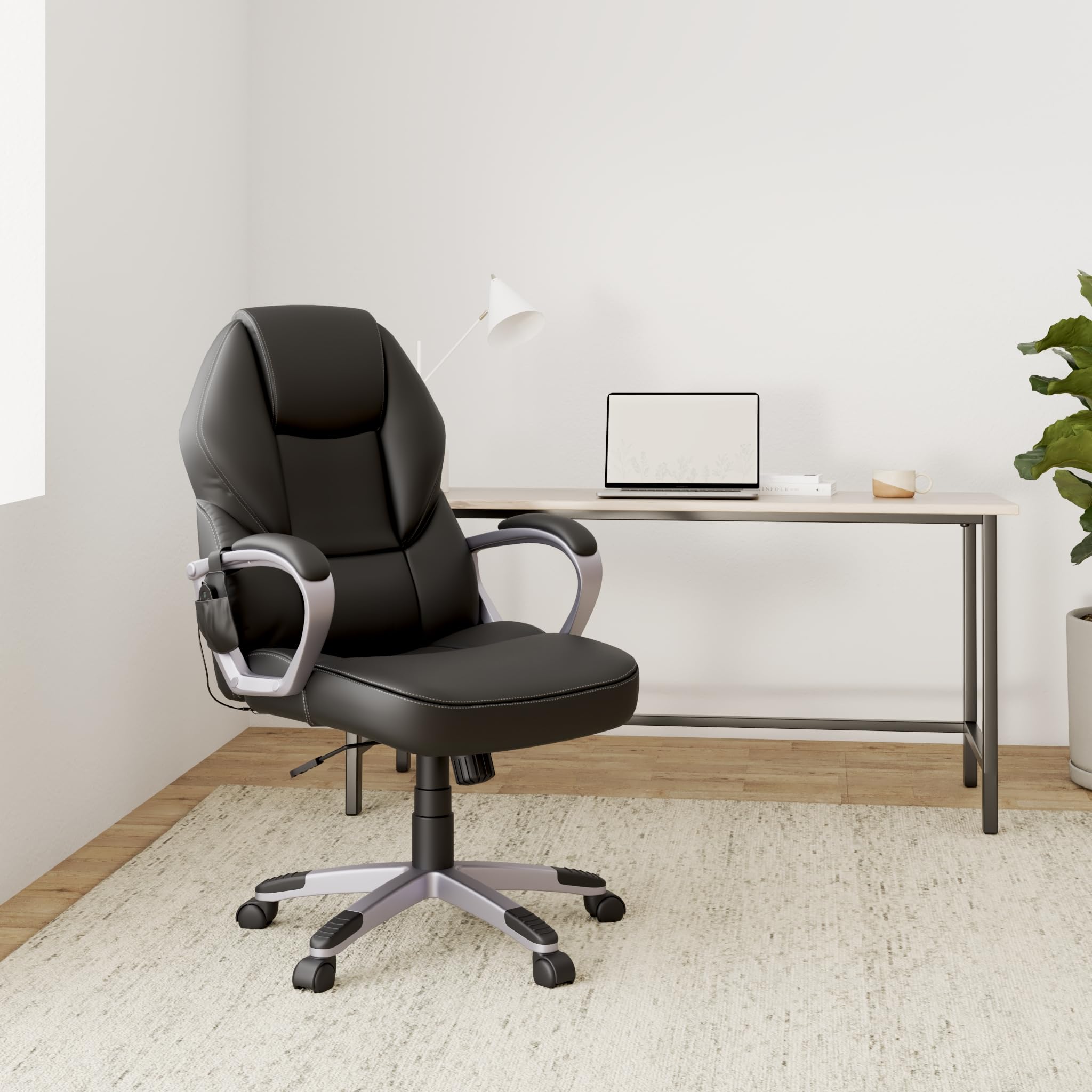 Mendler Massage-Bürostuhl HWC-A69, Drehstuhl Chefsessel, Heizfunktion Massagefunktion Kunstleder - schwarz