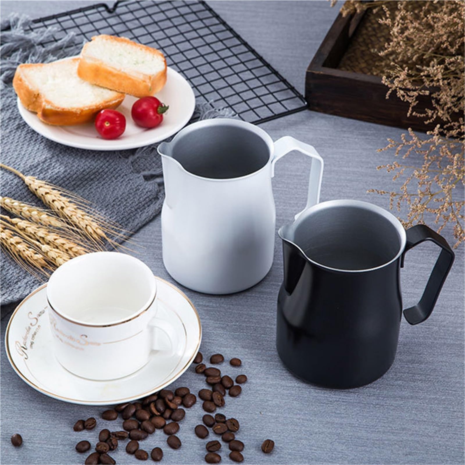 Jarra de espuma de leche de acero inoxidable, 2 uds., for café, hervidor de café, taza de espuma de leche humeante, perfecta for Latte Art Para café(Blue,500ml)