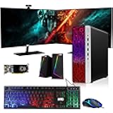 TechMagnet HP G3 Gaming Desktop PC, Intel Core i7 6th Gen, AMD RX 550 Graphics, 32GB RAM, 1TB SSD + 3TB HDD, 27-inch Dual Monitor, RGB Keyboard Mouse, Speaker, Webcam, Windows 11 (Renewed)