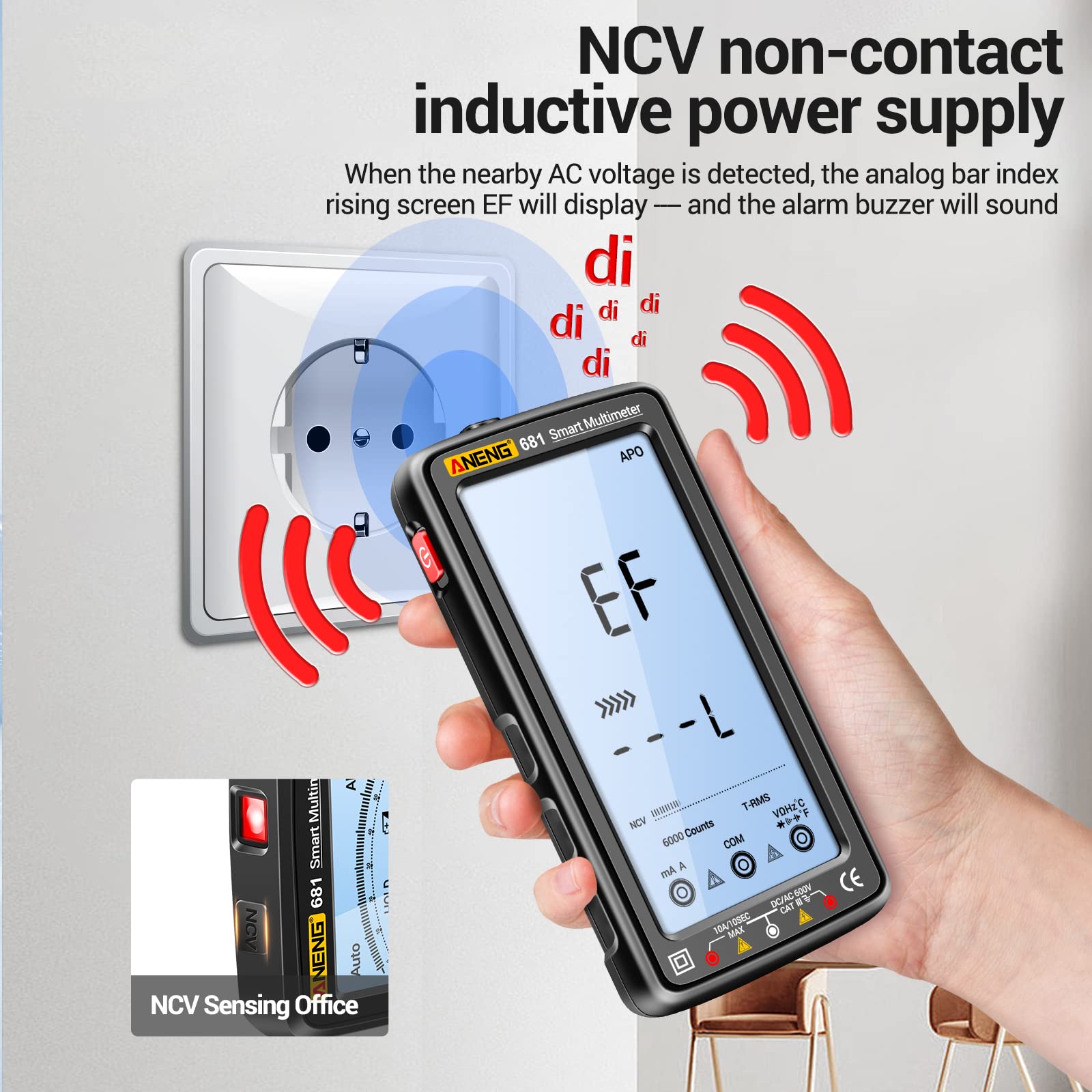 681 6000 Conta Multimetro digitale Smart Anti-burn Ricaricabile Misuratore universale NCV Tester LCD grande da 5 pollici con torcia retroilluminata per tensione Corrente Resistenza acità