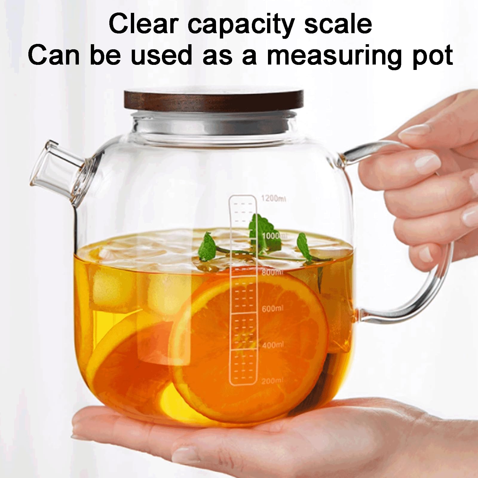 Lavabile Teiera in Vetro Teiera Trasparente con Infusore per Il tè con Coperchio Teiera per Tea Party Grande capacità 42,2 Once / 1200 ml Solido