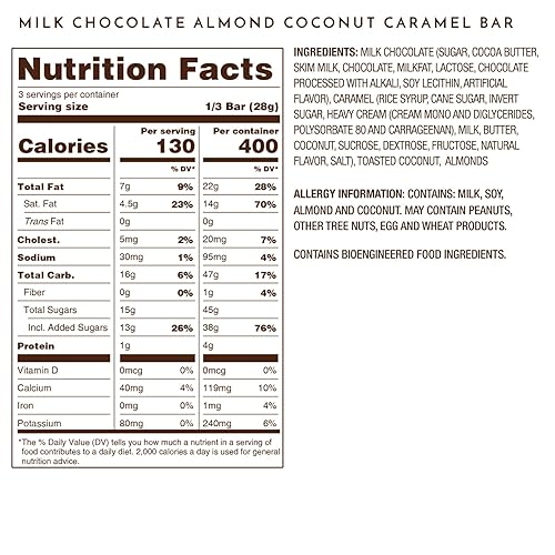 Miniatura 3 de Ethel M Chocolates Barra de chocolate con leche gourmet de lotes pequeños con centro suave de caramelo de coco artesanal y cubierta con almendras