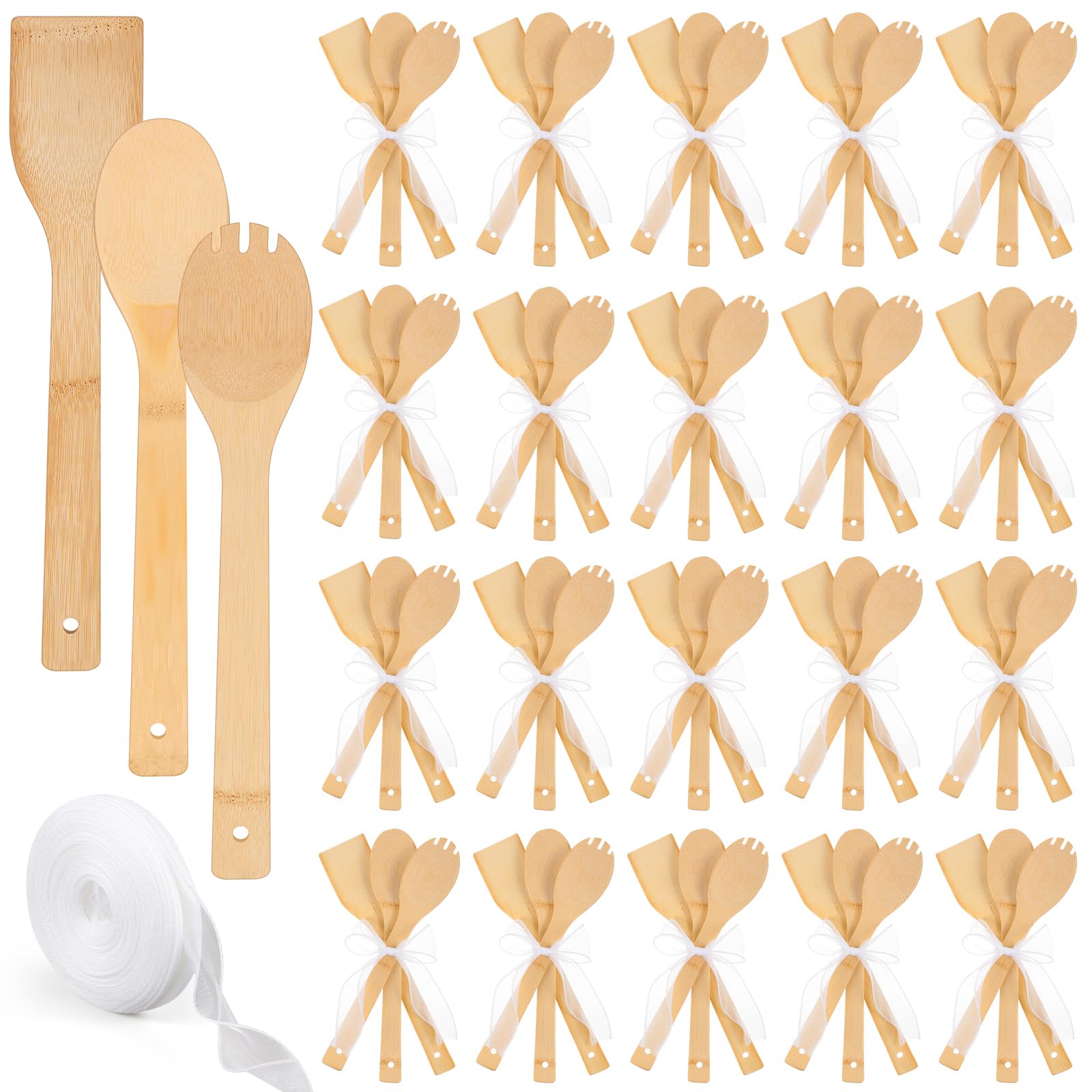 72 Pcs Bamboo Spatula Spoon Wood Kitchen Cooking Utensil, Various