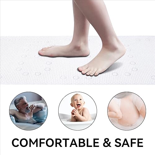 Miniatura 6 de DwellAid Tapete de bañera antideslizante color marfil de 36 x 17 pulgadas, tapete de ducha de espuma suave para bañera, tapete de bañera con