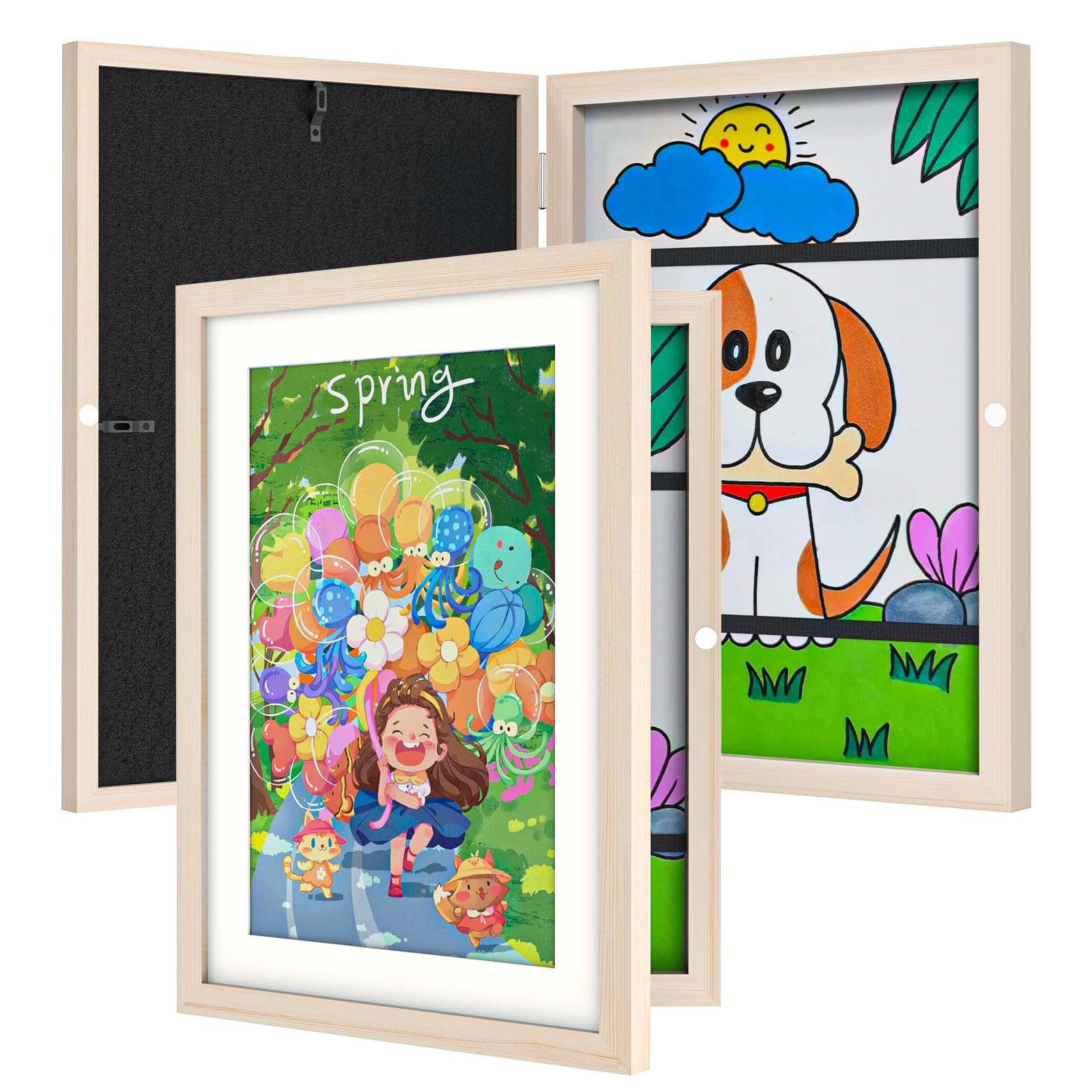 GLOWPOINTKids Artwork Display Frame, 2 Pack A4 Kids Art Frames Front Opening for Children Artwork, Photo Frame with Mount for Hang or Stand Display Pictures, Drawings, Art Projects Wood
