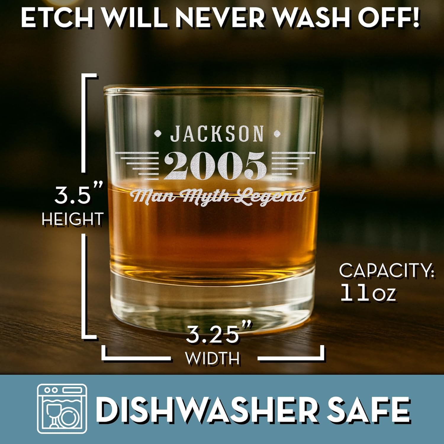 Personalized Vintage 2005 Etched Whiskey Glass - Custom 21st Birthday Gifts for Men - Cheers to 21 Years old - 21st Birthday Decorations - Scotch Bourbon Him Dad Women Anniversary Retirement Maverick