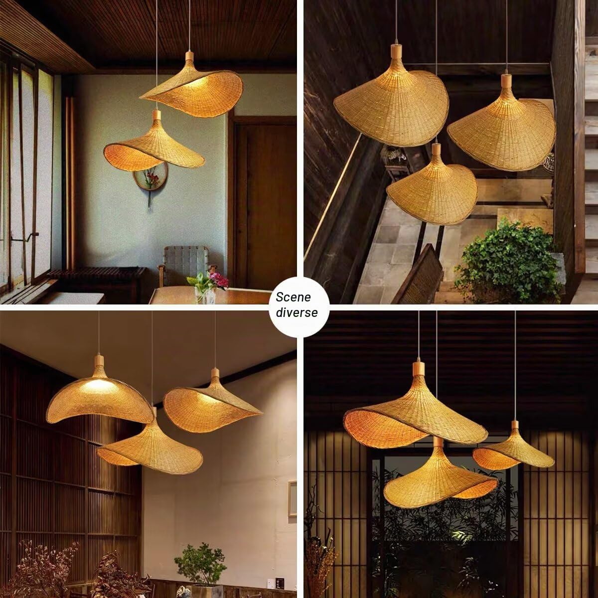 Lampada a sospensione in bambù intrecciata a mano Lampadario a soffitto in bambù semplice Lampada da soffitto Lampadario in bambù naturale per sala da pranzo, sala da tè, ristorante