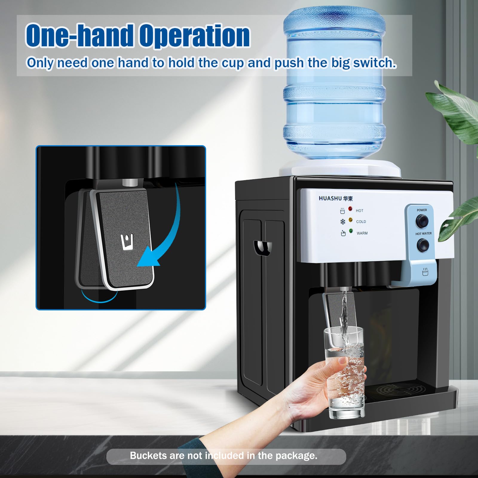 Water Cooler Dispenser, Warm Hot & Cold Water Drinking Machine, Hold 1.1 to 4.9 Gallon Water Bottles, 5 Gallon Top Loading Countertop Water Dispenser for Home, Kitchen, Office Use (European White)
