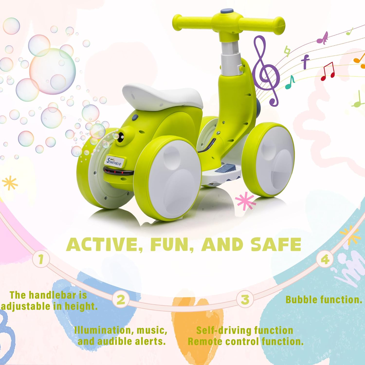 6V Electric Baby Balance Bike for 1 Year Old Boys Girls Ride on Toys 12-36 Months Toddler Balance Bike, 4 Wheels Kids First Bike with Remote Control First Birthday Gifts- Cyan