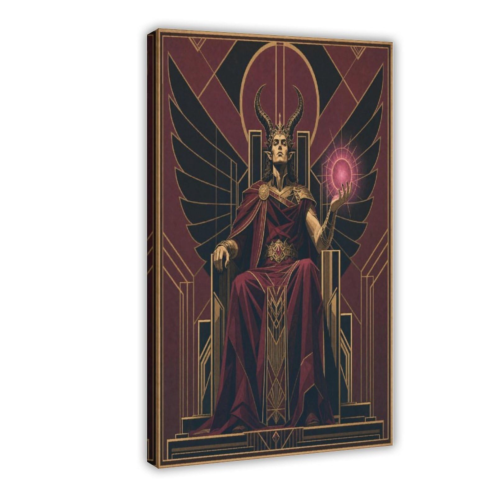 H3b8u2y5 Frame-Style-24 Winged King On Throne Canvas Wall Art, Occult Geometry Apartment