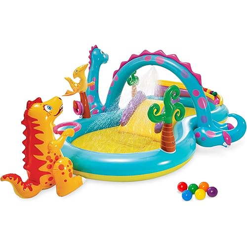 Intex 11' x 7.5' x 44" Dinoland Play Center Kiddie Inflatable Outdoor Swimming Pool