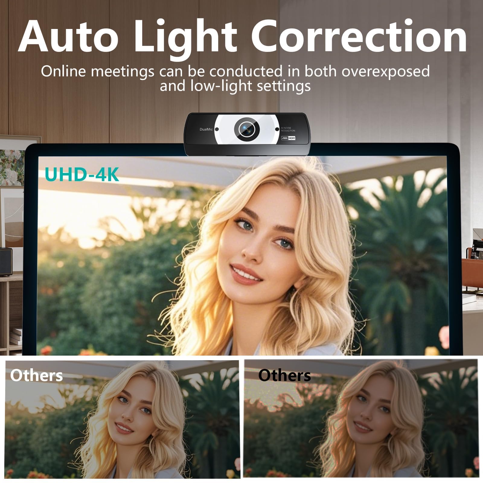 Webcam 4K per PC - Fotocamera per computer 4K Ultra HD con autofocus PDAF, microfono con cancellazione del rumore AI, Plug & Play USB, FOV 80° e correzione dell'illuminazione automatica per laptop e
