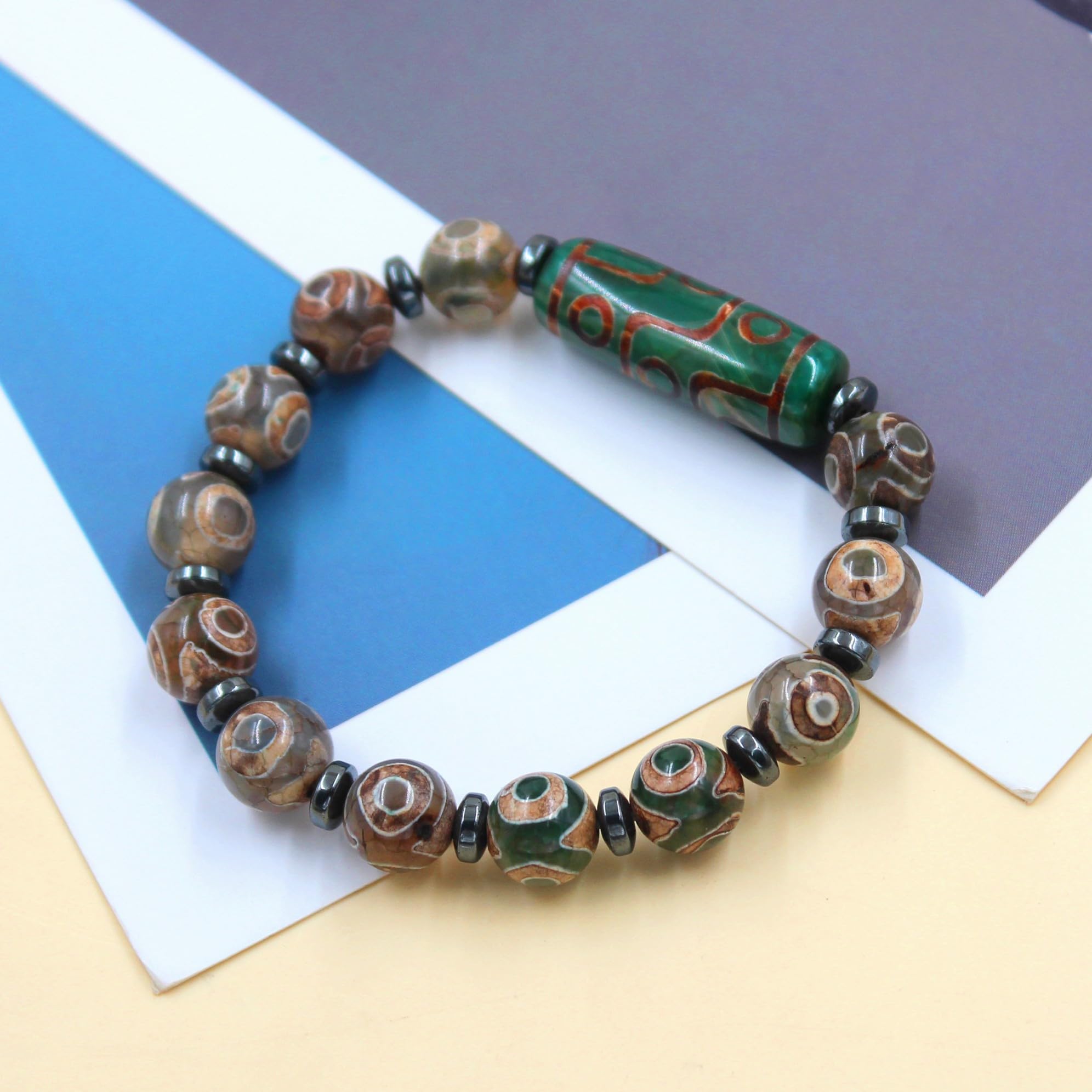 Feng Shui， Pulsera tibetana de Cuentas Dzi, Amuleto de meditación Budista Feng Shui, Pulseras con Cuentas Dzi de Nueve Ojos, joyería de Buena Suerte para Mujeres y Hombres YA5102