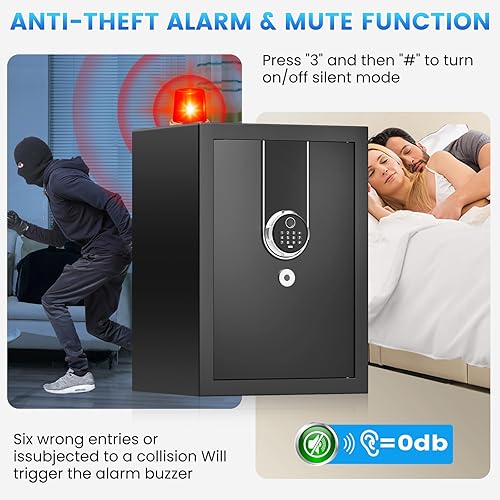 Miniatura 5 de Caja de seguridad biométrica grande de 3.0 pies cúbicos, cajas fuertes personales para uso doméstico a prueba de fuego y agua con bloqueo de huellas