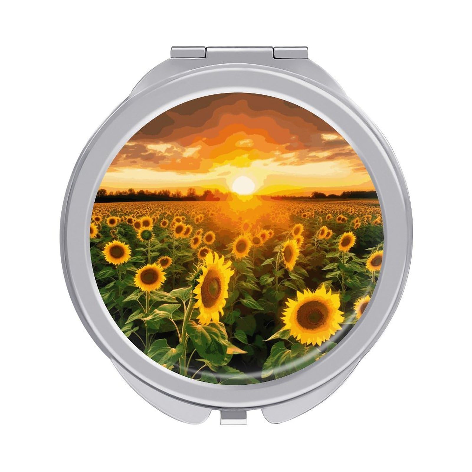 FekiLoot Sunflower Field Sunset Travel Makeup Mirror 2 X /1 X Magnifying Slim Pocket Mirrors Compact for Purse Travel Makeup Mirrors for Pocket, Handbag, Purse Women Gift