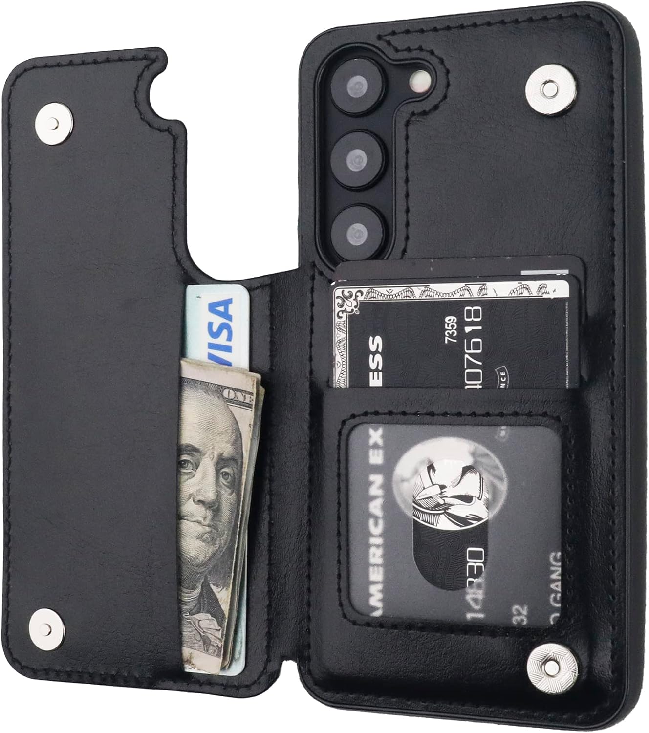 ONETOP Compatible with Samsung Galaxy S23 Wallet Case with Card Holder, PU Leather Kickstand Card Slots Case, Double Magnetic Clasp and Durable Shockproof Cover 5G 6.1 Inch(Black)