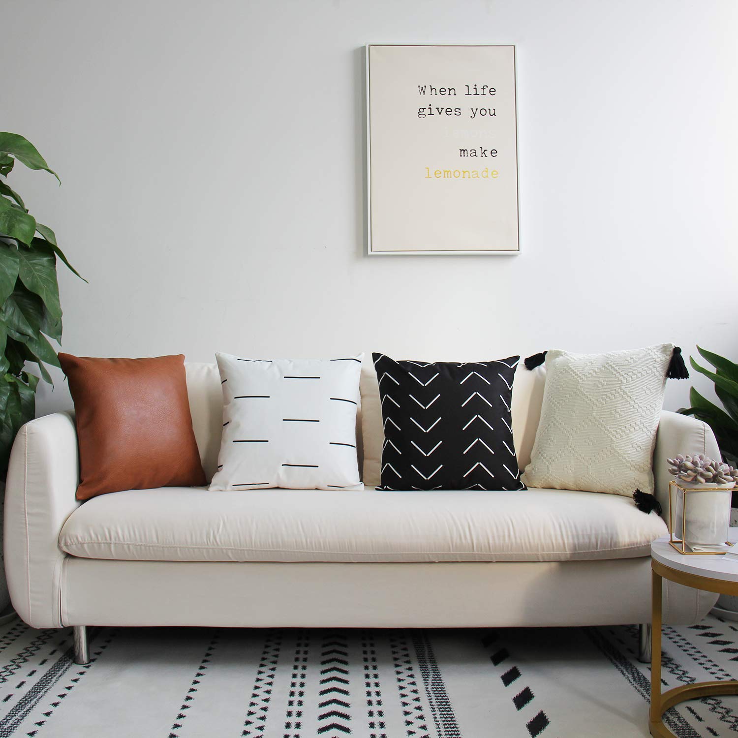 JOJUSIS Modern Boho Throw Pillow Covers for Couch Sofa Bed Set of 4 18 x 18 Inch 100% Faux Leather