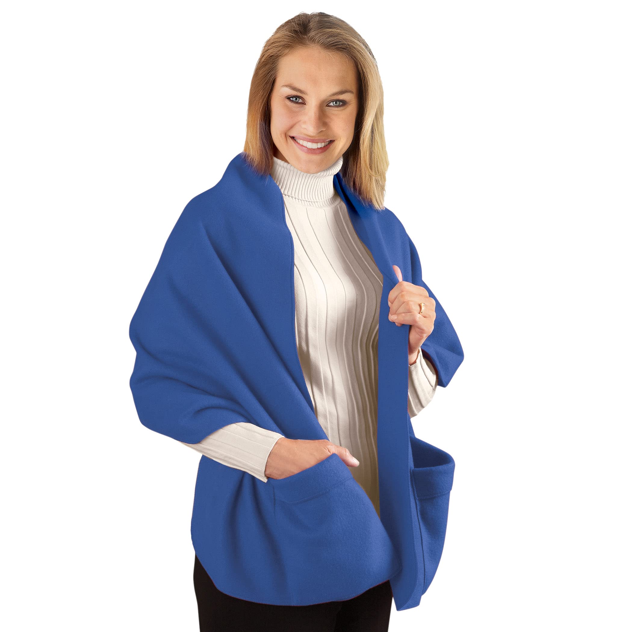 Collections Etc Cozy Fleece Wrap Shawl With Large Front Pockets