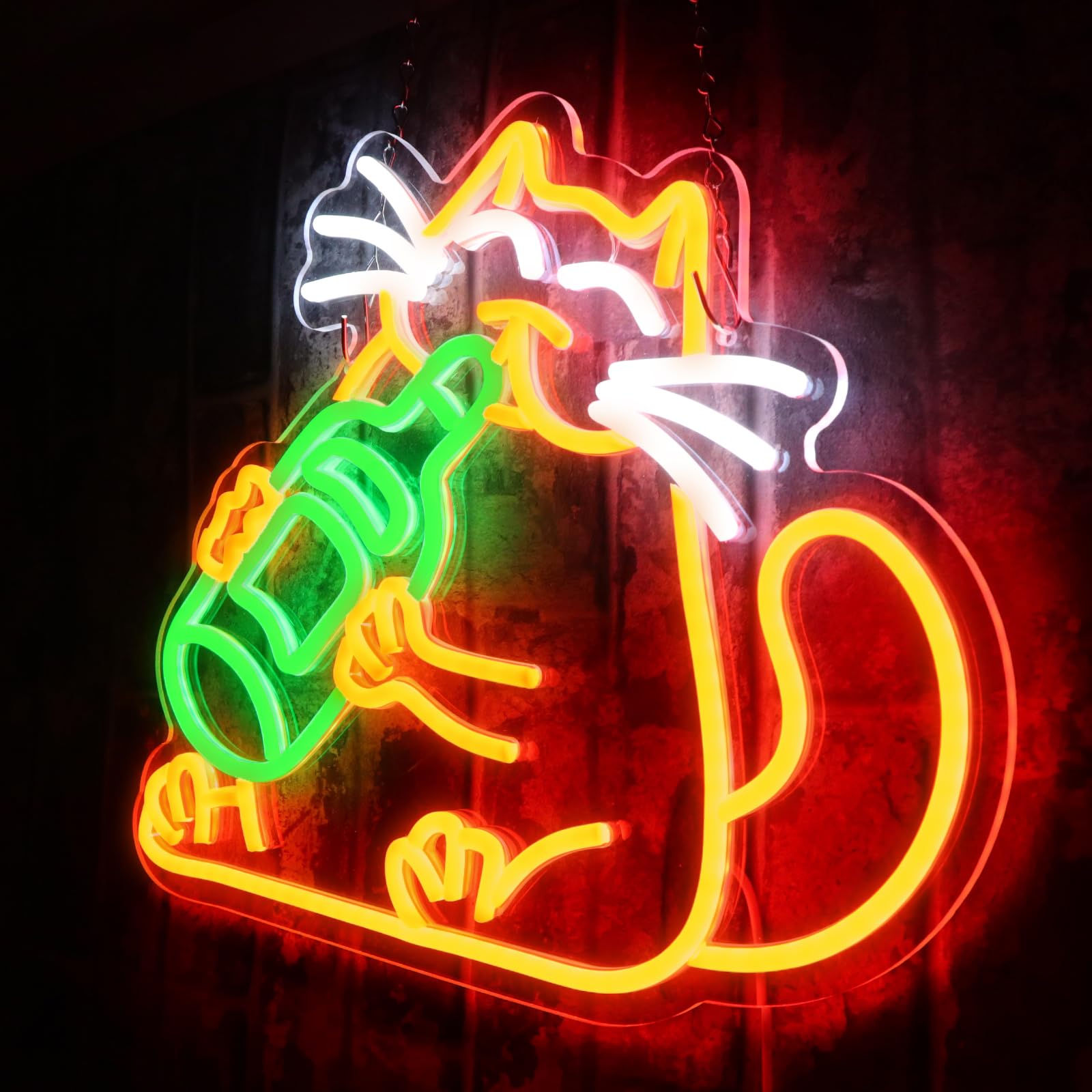 Pannello luminoso al neon a forma di gatto della birra - Decorazione da parete divertente per bar, camera da letto, grotta dell'uomo, casa, area gioco, festa per amici - Acrilico, 39 x 31 cm