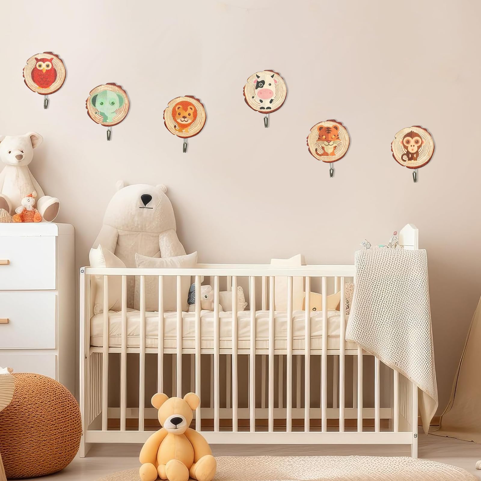 DAZZTIME Ganci Autoadesivi per Bambini 6 Pezzi Robusto Decorativi a Parete Senza Foratura Asciugamani Ombrelli Cappelli
