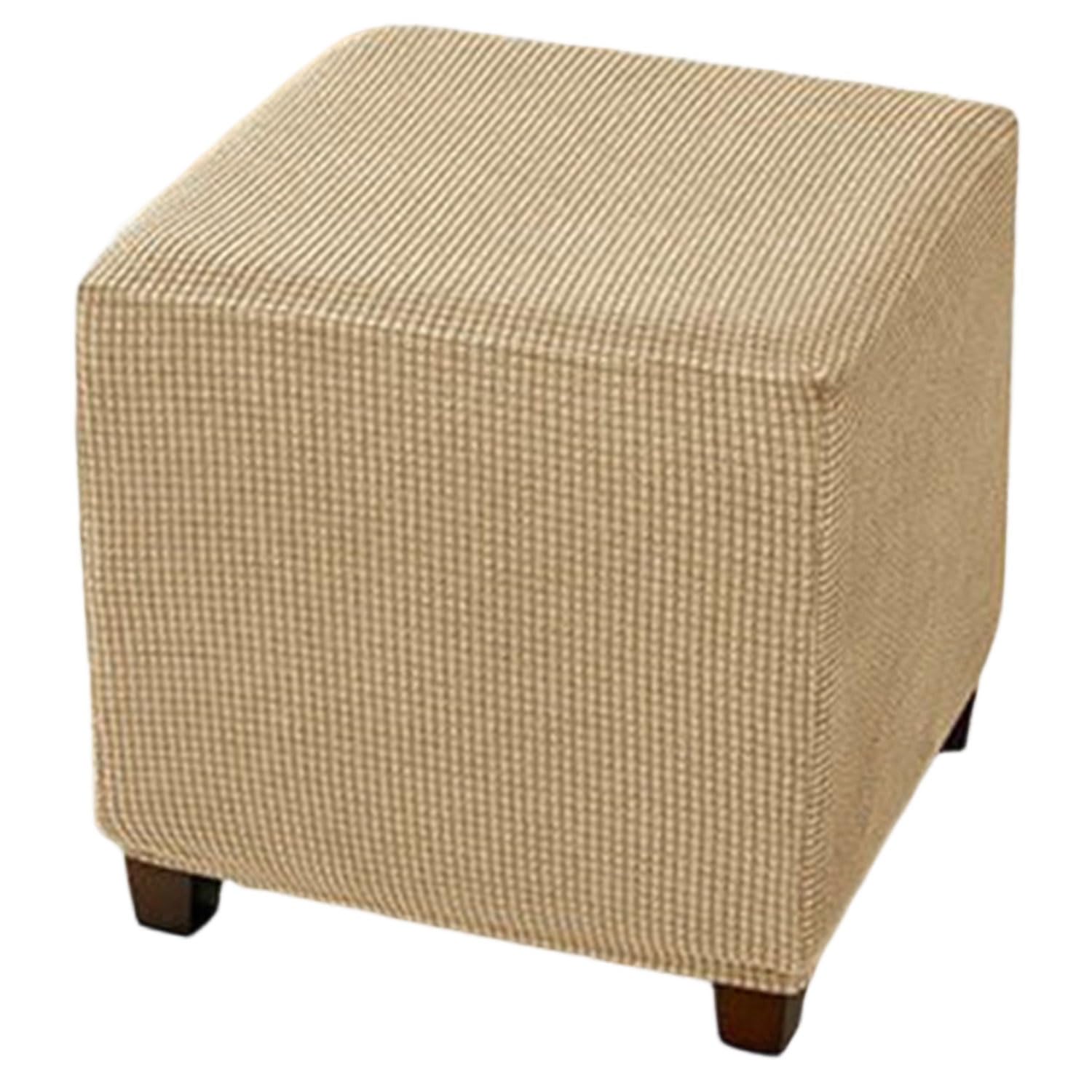 uyeoco Ottoman Slipcover Cover, 30x30/35x35/40x40/45x45 cm Square Footstool Protector Covers Stool Ottoman Covers Stretch with Elastic Bottom,Machine Washable(khaki,50x50 cm)