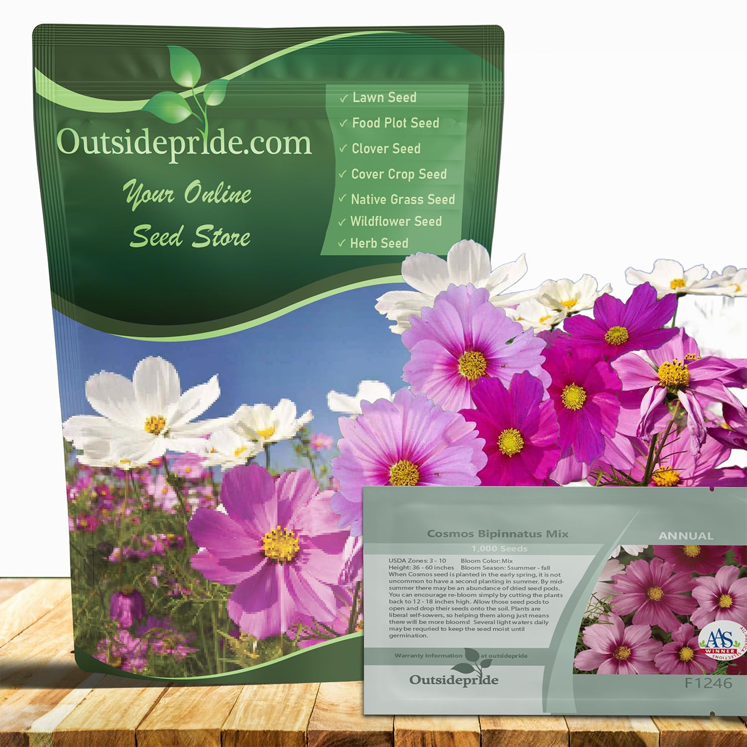 Outsidepride Sensation Mix Cosmos Bipinnatus Seeds - 1000pcs Annual, Drought-Tolerant, Self-Sowing, Mixed Flower Seeds for Planting Outdoors, Easy-Grow Pollinator Garden & Cut Flowers (AAS Winner)