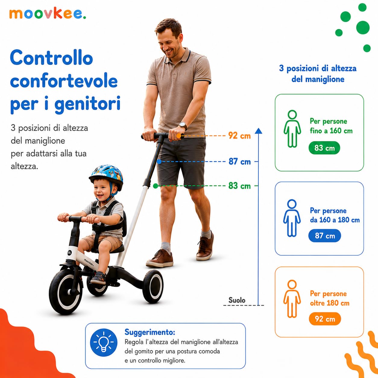 Triciclo Bambini Evolutivo 6 in 1 - Bicicletta Bambini da 1 a 5 Anni - Triciclo per Bambini fino 25 kg con Cintura, Sella Regolabile, con o Senza Pedali - Triciclo con Maniglione